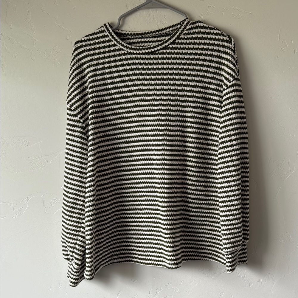 Maternity Green and White Long Sleeve Striped Tee